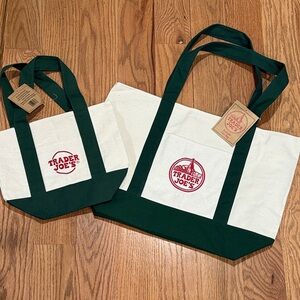 Trader Joe's Canvas Tote Bags Set Green Mini and Full